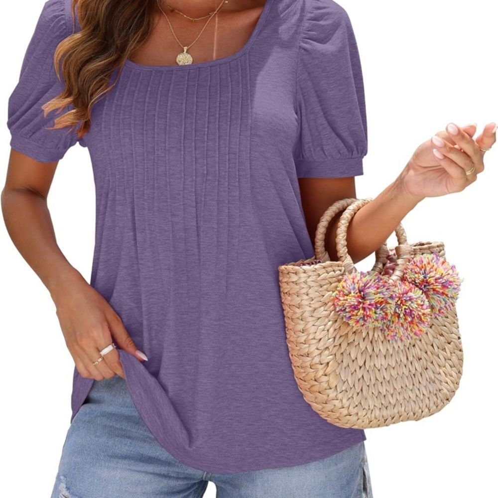 Purple Puff Sleeve Ribbed Blouse - Picture 9 of 9